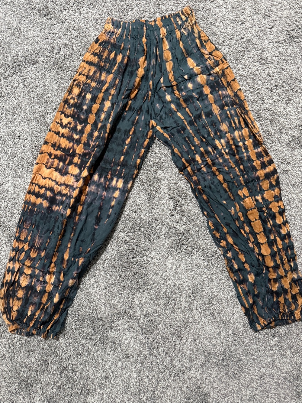 Handmade breathable cotton Black and Rust Tie-Dye Harem Pants